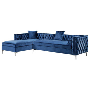 Posh Living Levi 115" Velvet Secitional Sofa with Left Facing Chaise in Blue