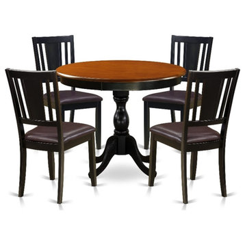 AMDU5-BCH-LC - Dining Table and 4 Faux Leather Dining Chairs - Black Finish