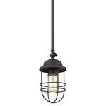 Golden Lighting - Golden Lighting 9808-M1L BLK Seaport - 1 Light Mini Pendant - Nautical-inspired, Seaport is a collection of industrial fixtures to create your seaside retreat. Offered in pewter and matte black, the New England style is enhanced by protective cages that shield the otherwise exposed bulbs. Created to suit the needs of many, swivel canopies allow the fixtures to be mounted on sloped ceilings. Ball joints permit a multitude of configurations. Point the metal shade down for directional task lighting or angle it out to fit a low ceiling or tight space. Although, traditionally used in kitchens and as accents, this mini pendant is approved for damp locations.�  Assembly Required: TRUE