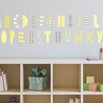 Sunny Decals - Modern Alphabet Fabric Wall Decals in Yellow, Grey, White - These beautiful modern looking alphabet wall decals are made from a high quality fabric material that is reusable and repositionable. These alphabet wall decals are adorned with beautiful patterns and are available in four different color options: