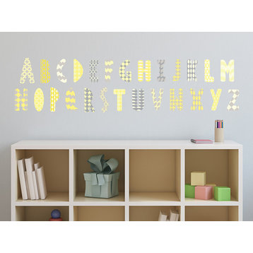 Modern Alphabet Fabric Wall Decals in Yellow, Grey, White