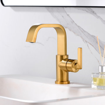 Luxier BSH14-S Single-Handle Bathroom Faucet with Drain, Brushed Gold