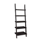 Sleek Wooden Ladder Bookcase With 5 Shelves Brown - Saltoro Sherpi