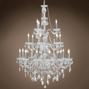 Victorian Design 21 Light 38" Chrome Chandelier With Clear Asfour Crystals