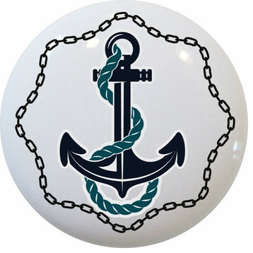 Anchor with Chain Border Ceramic Cabinet Drawer Knob