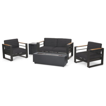 Hooven Outdoor Aluminum 4 Seater Chat Set with Fire Pit