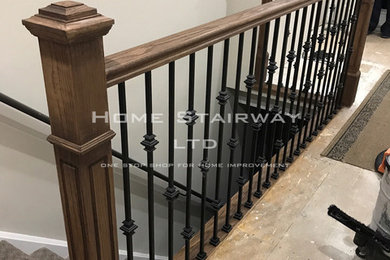 Installing new handrail & post (newel) and upgrade to iron baluster railing