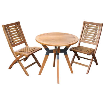 3-Piece Eucalyptus Bistro Set With Folding Chairs