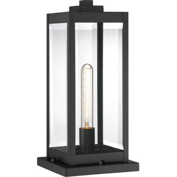 1-Light Outdoor Pier Mount in Earth Black Finish Clear Beveled Glass Panels 7.5