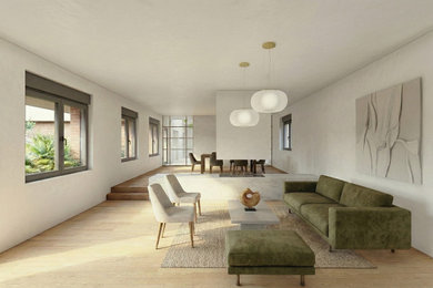 Aménagement d'un grand salon contemporain.
