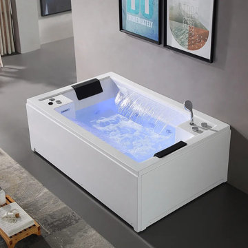 72.83" Modern Rectangular LED Acrylic Air Whirlpool Jetted&Two Side Waterfall Ba