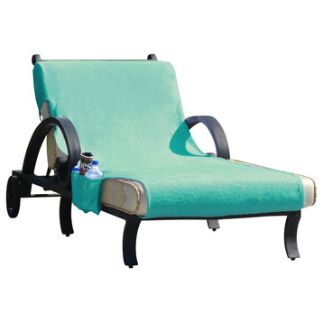 Standard Size Monogram Aqua Chaise Lounge Cover With Side Pockets, 32"x102", N
