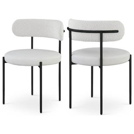 Beacon Dining Chair, Set of 2, Cream, Vegan Leather and Boucle Fabric, Matte Black Finish