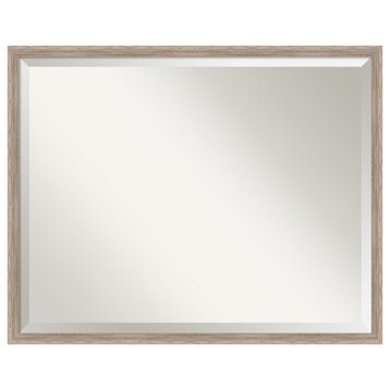 Hardwood Wedge Whitewash Beveled Wood Bathroom Wall Mirror - 29.25 x 23.25 in.