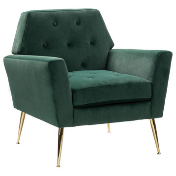 Upholstered Accent Armchair With Tufted Back, Green