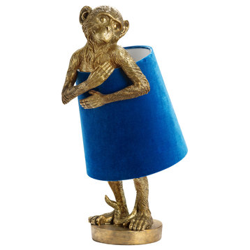 Chester Gold Monkey With Blue Velvet Shade