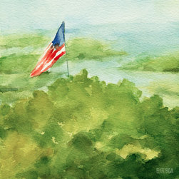 Cape Cod Beach With American Flag - Fine Art Prints