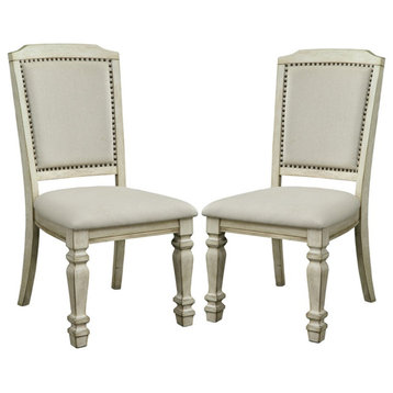 Furniture of America Gaines Fabric Padded Side Chair in Antique White (Set of 2)
