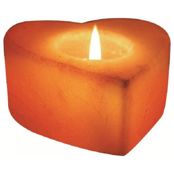 Himalayan Rock Salt Natural Crystal Heart Candleholder, Dark Orange Hue