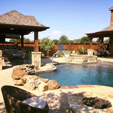 Patio Cover with Grill Station, TV and Fan, additional Arbor on the right