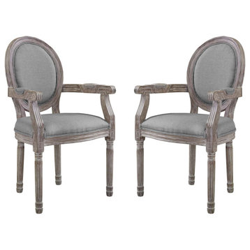 Emanate Dining Armchair Upholstered Fabric Set of 2, Light Gray