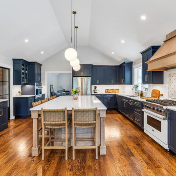 Large Navy & Wood toned kitchen