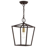 Livex Lighting - Devone 1 Light Bronze Lantern - The Devone collection hints at a casual vibe. This single light square frame semi-flush/ lantern is shown in a bronze finish with an antique brass finish accent. It will be a great feature in your modern loft or cabin as well as any transitional style interior.