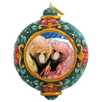 Hand Painted Alaska Grizzly Bear Scenic Ornament