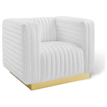 Charisma Channel Tufted Performance Velvet Accent Armchair, White