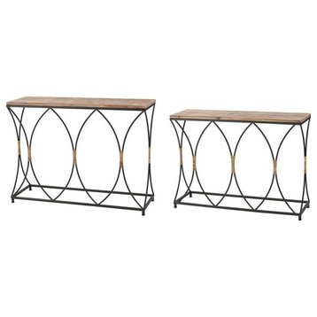 Solid Fir Wood Top Console Table in Natural Wood and Black Finish Metal Frame
