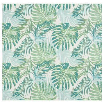 Safavieh Barbados Collection BAR592 Indoor-Outdoor Rug, Green/Teal, 5'3" Square