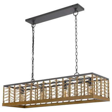Winfall Metal and Birchwood Ceiling Light With Rope Shade, Fx-3811-4