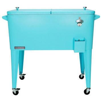 Permasteel 80 Quart Portable Rolling Patio Cooler, Turquoise