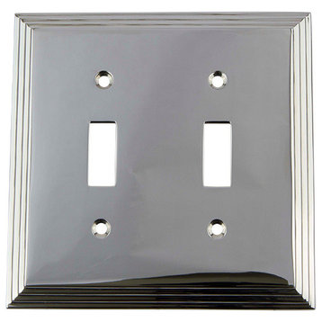 NW Deco Switch Plate With Double Toggle, Bright Chrome