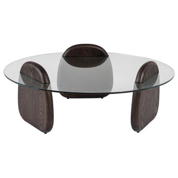 Modrest Buxton Mid-Century Modern Glass + Dark Walnut Coffee Table