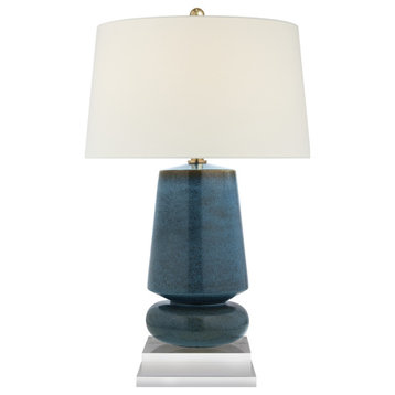 Parisienne Small Table Lamp in Oslo Blue with Linen Shade