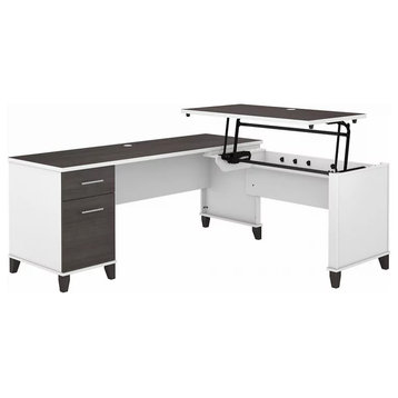 Large L-Shaped Desk, Lift Up Top With Wire Management Grommet, Storm Gray