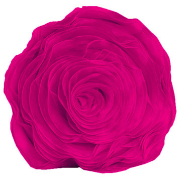 Hayley Rose Chiffon Decorative Throw Pillow With Filler, 16" Round, Fuchsia