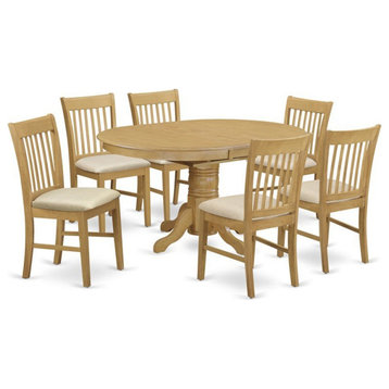 East West Furniture Avon 7-piece Wood Dining Set with Fabric Seat in Oak