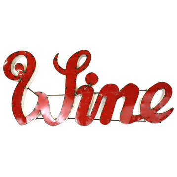 "Wine" Recycled Metal Sign-Wall Decor, Red, Large