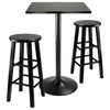 Obsidian 3-Pc Square Pub Table And Round Seat Counter Stools, Black