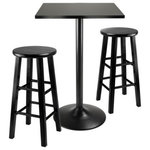 Winsome Wood - 3-Piece Counter Height Dining Set, Black Square Table Top and Black Metal Legs - 3-Piece Counter Table Set comes with sleek and stylish all Black Counter Height Table and two assembled 24" black square legs stool. Round table top is veneer in black on composite wood with metal black coating for base.
