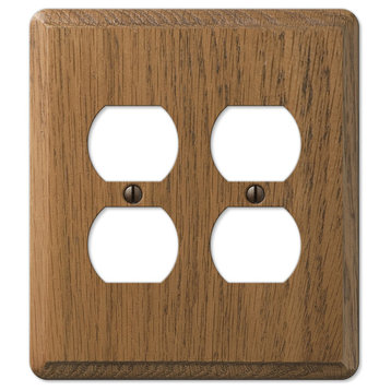 Contemporary Oak Wood 2-Duplex Wall Plate, Medium Finish