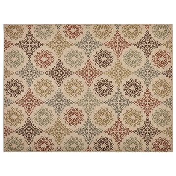 Estelle Outdoor Medallion Area Rug, Ivory and Multi, 7'10"x10'
