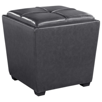 Rockford Storage Ottoman, Pewter Faux Leather