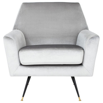 Safavieh Nynette Velvet Retro Mid-Century Accent Chair, Light Gray