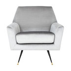 Nynette Velvet Retro Mid-Century Accent Chair, Light Gray