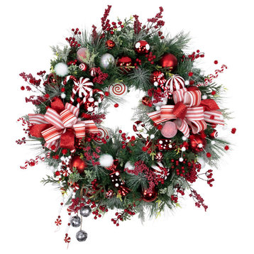 42" Peppermint Candy Pre-decorated Artificial Pine Christmas Wreath Unlit