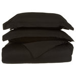Blue Nile Mills - 530 Thread Count Solid Duvet Cover & Pillow Sham Bed Set, Black, Twin - Features: