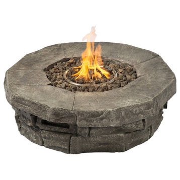 Living Source 36"W Stone Propane/Natural Gas Fire Pit Table in Gray Finish